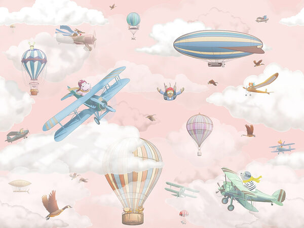 Papel de parede com aviões e balões de ar quente Papel de parede com aviões e balões de ar quente