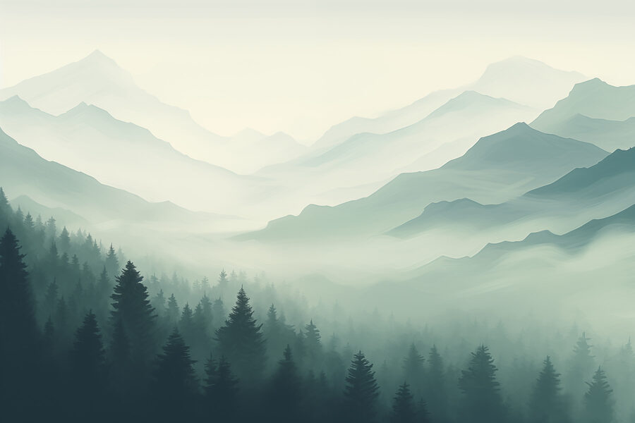 Papel de parede Paisagem de montanha com nevoeiro e árvores - Image 5