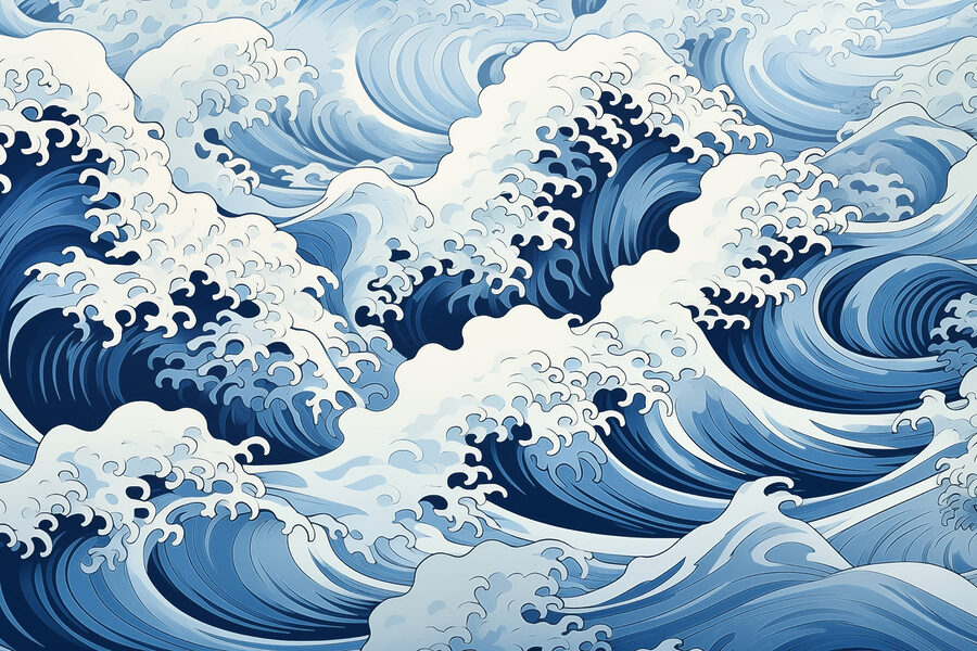 Papel de parede Padrão ondulado azul e branco - Image 3