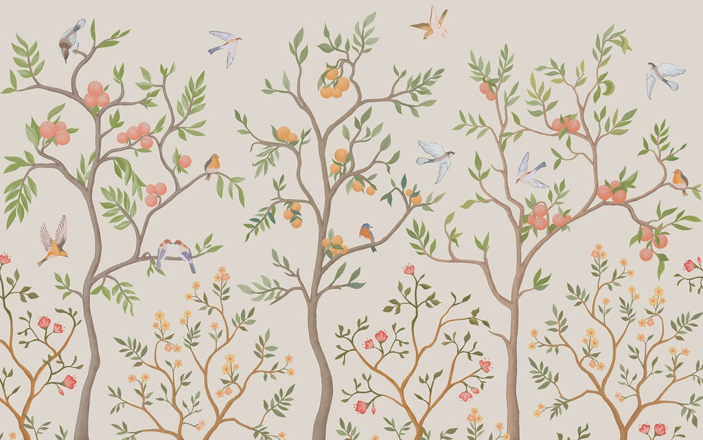 Papel de parede com pássaros e árvores Papel de parede com pássaros e árvores