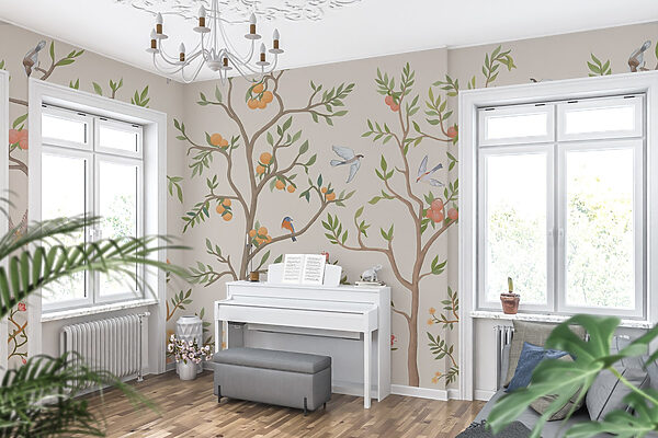 Papel de parede com pássaros e árvores Papel de parede com pássaros e árvores
