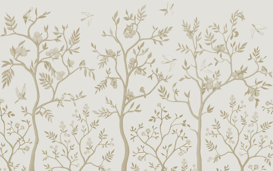 Papel de parede com pássaros e árvores