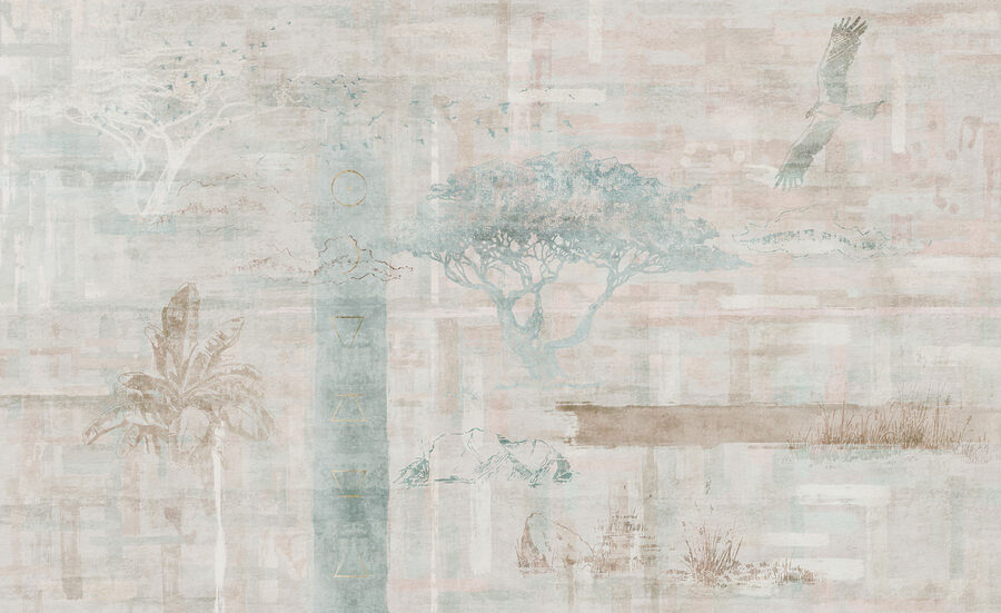 Papel de parede com árvores e pássaros