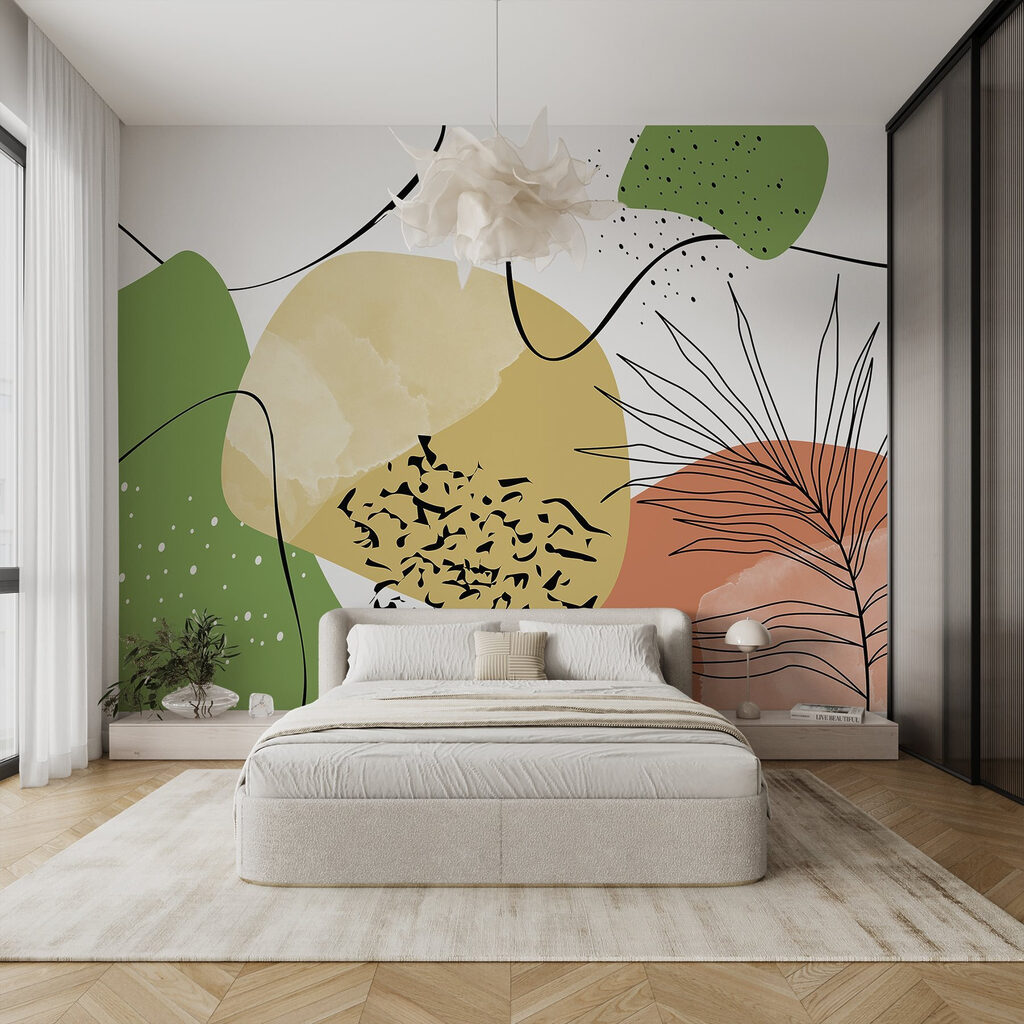 Colorful art with black and green shapes Colorful art with black and green shapes