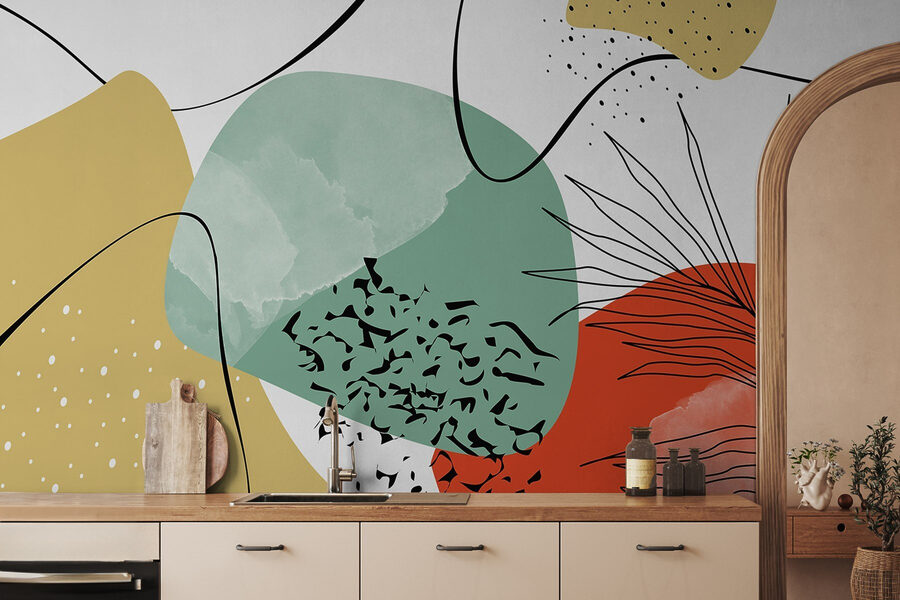 Papel de parede Arte colorida com formas pretas, vermelhas e amarelas - Image 2