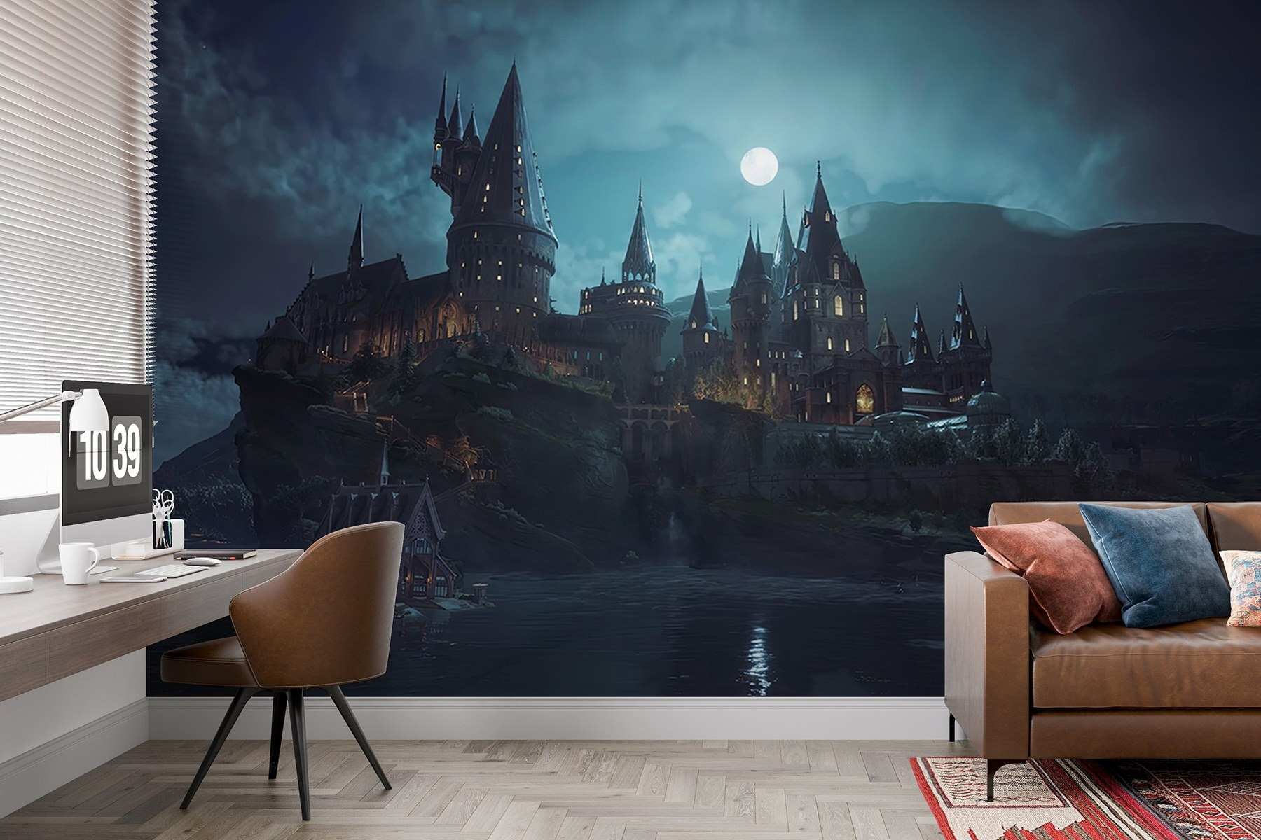 Castle on a hill with a moon in the sky Castle on a hill with a moon in the sky