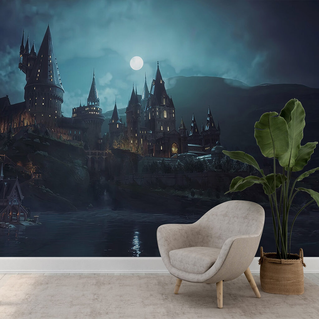 Castle on a hill with a moon in the sky Castle on a hill with a moon in the sky