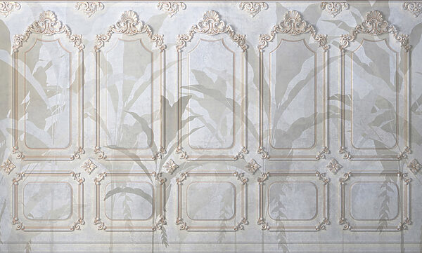 Parede com desenhos ornamentados em branco e castanho Parede com desenhos ornamentados em branco e castanho