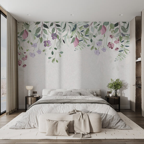 Rebordo floral com flores e folhas roxas Rebordo floral com flores e folhas roxas