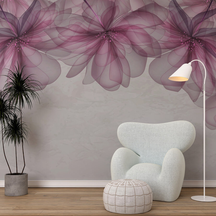 Papel de parede Grupo de flores roxas e cor-de-rosa