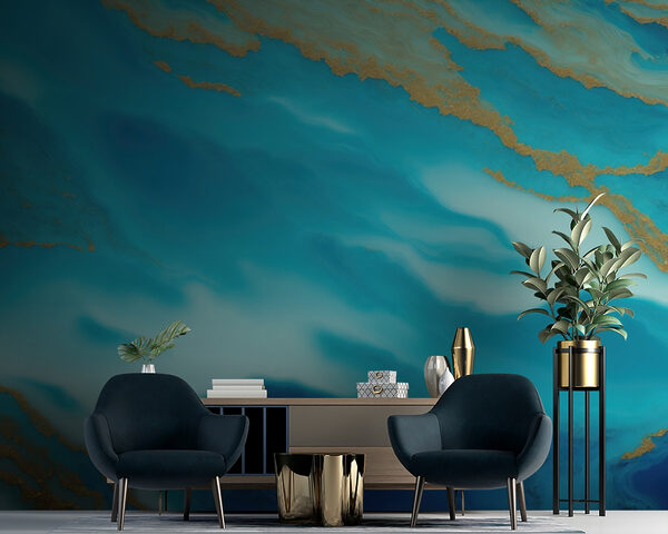 Ondas serenas de azul e dourado Ondas serenas de azul e dourado