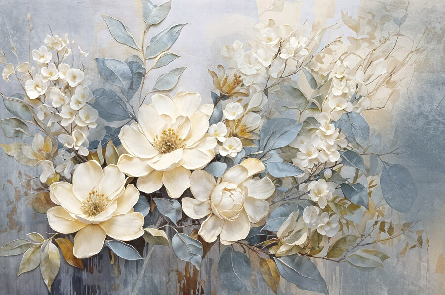 Pintura de flores e folhas