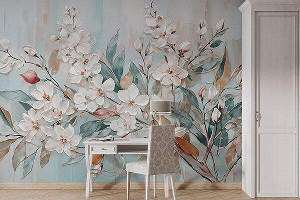 Painting of flowers on a blue background Painting of flowers on a blue background