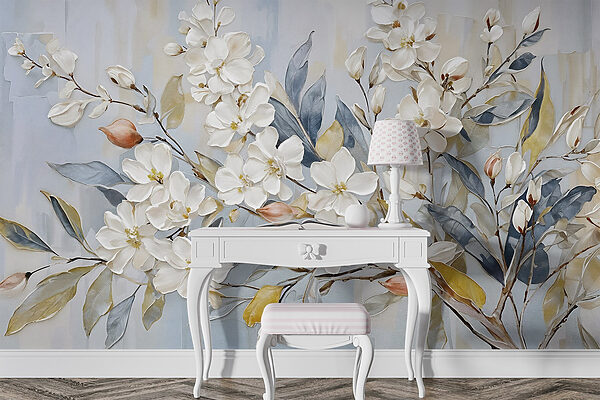Pintura de flores e folhas brancas Pintura de flores e folhas brancas