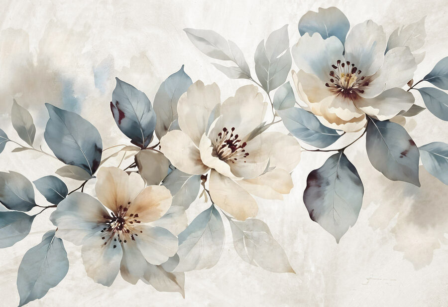 Pintura de flores e folhas