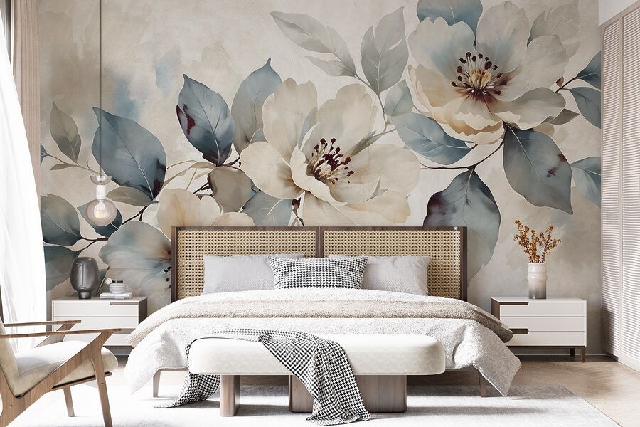 Pintura de flores e folhas
