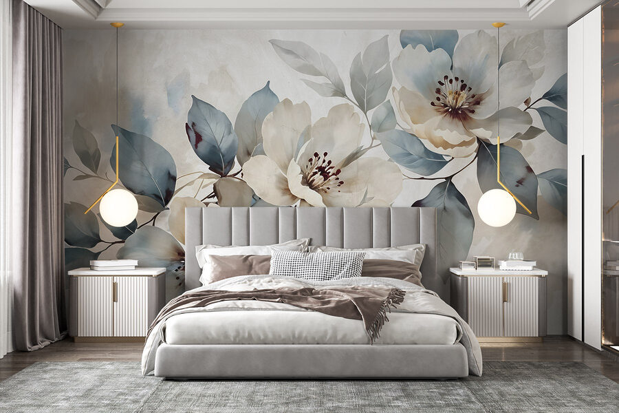 Pintura de flores e folhas