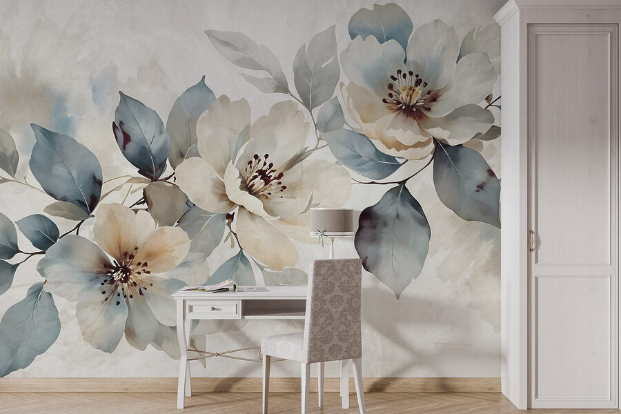 Pintura de flores e folhas