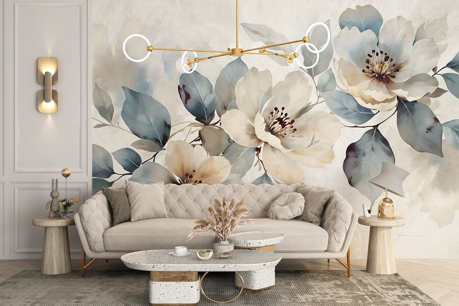 Pintura de flores e folhas