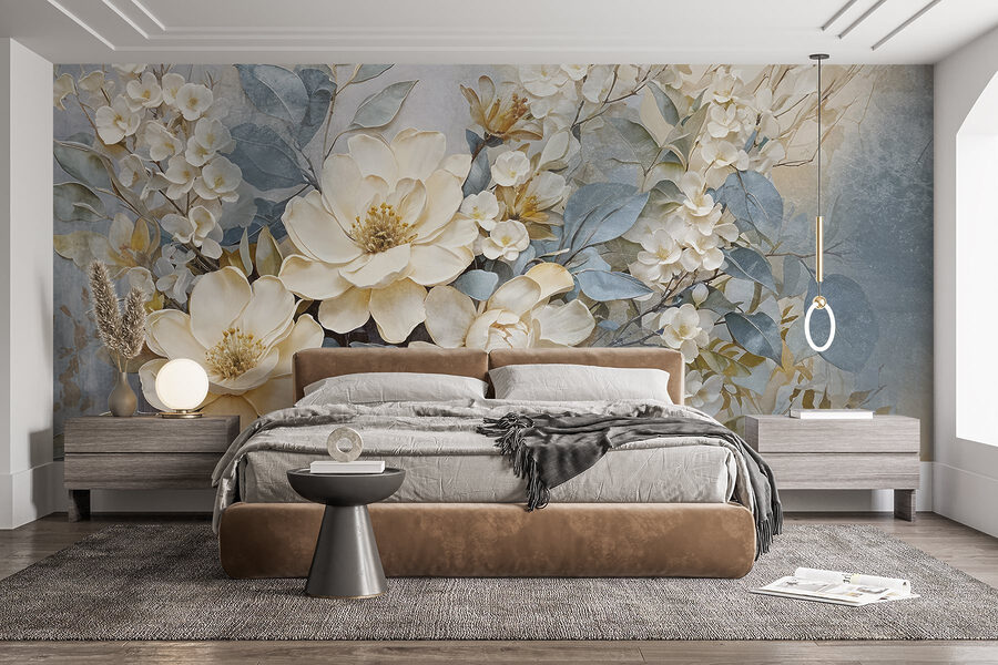 Pintura de flores e folhas