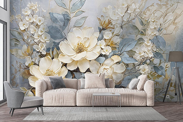Pintura de flores e folhas Pintura de flores e folhas