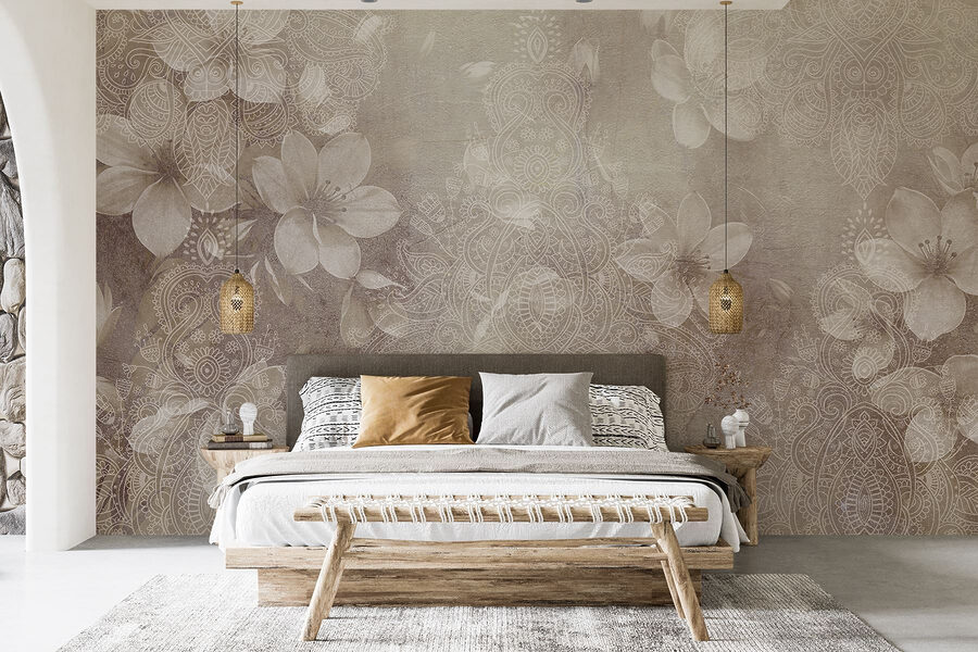 Papel de parede Flores brancas sobre um fundo cinzento