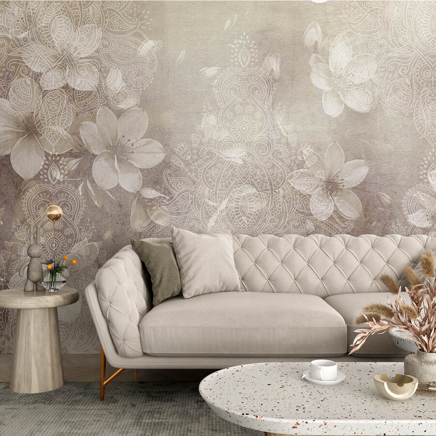 Papel de parede Flores brancas sobre um fundo cinzento - Image 5
