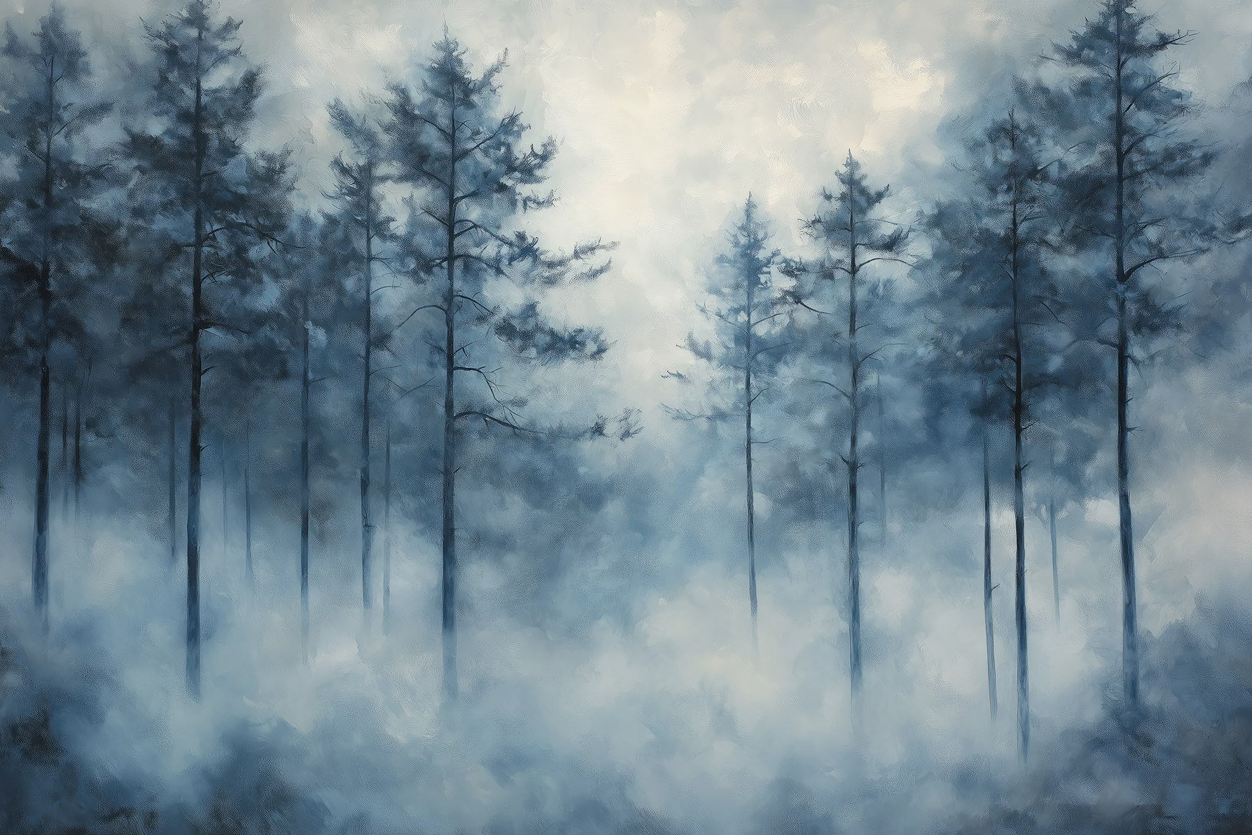 Foggy forest with trees
