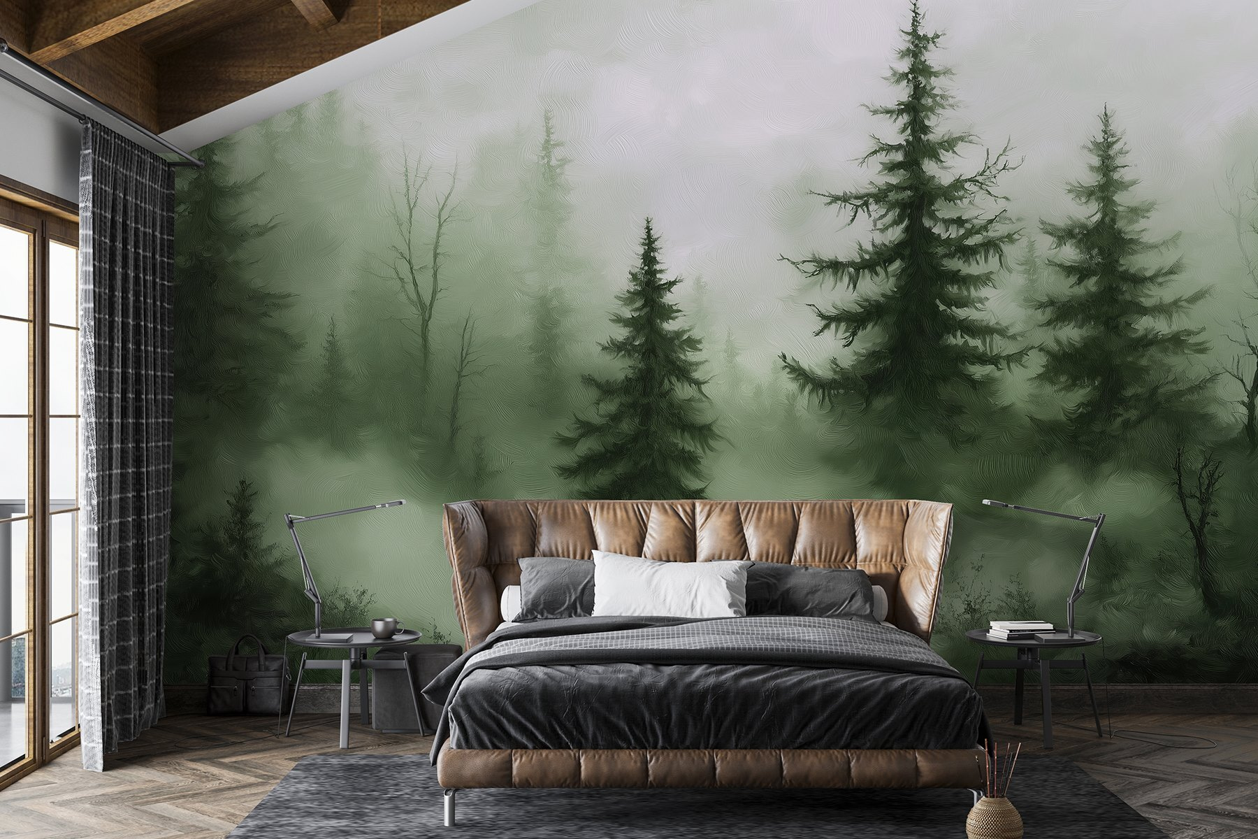 Foggy forest with trees