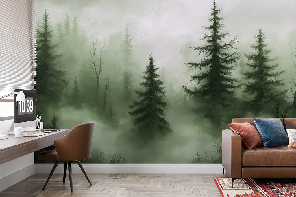 Foggy forest with trees