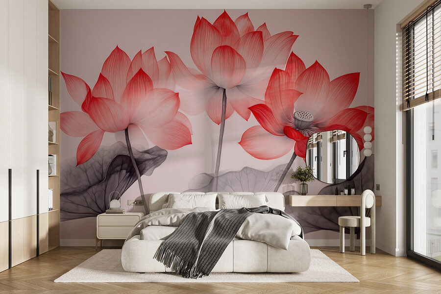Grupo de flores cor-de-rosa com folhas