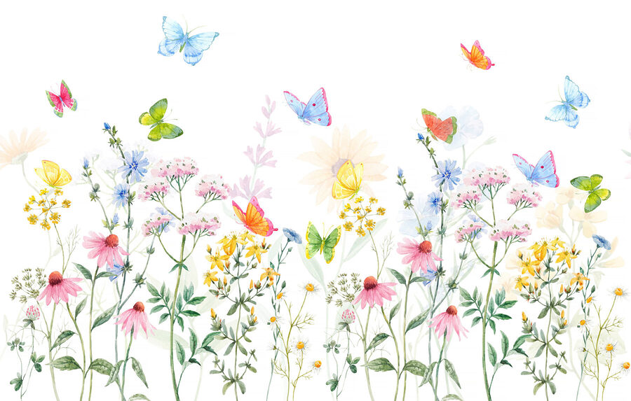 Pintura de flores e borboletas Pintura de flores e borboletas