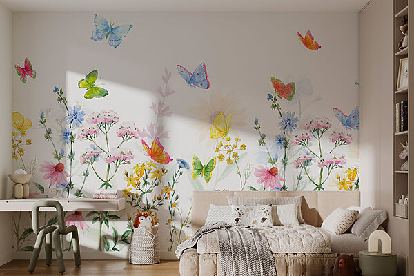 Pintura de flores e borboletas Pintura de flores e borboletas