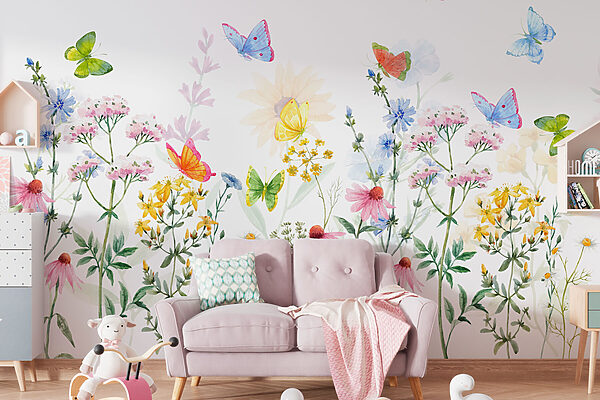 Pintura de flores e borboletas Pintura de flores e borboletas