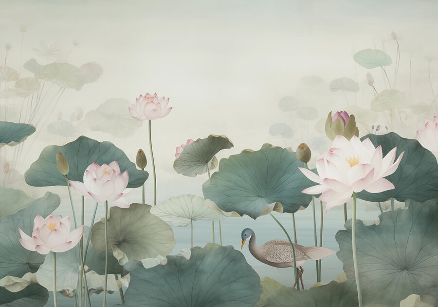 Papel de parede Pato numa lagoa com flores de lótus - Image 5