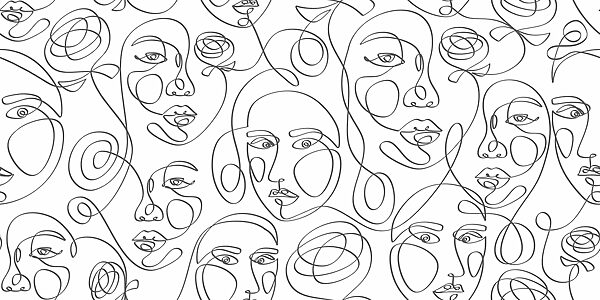Padrão de rostos desenhados com linhas pretas Padrão de rostos desenhados com linhas pretas