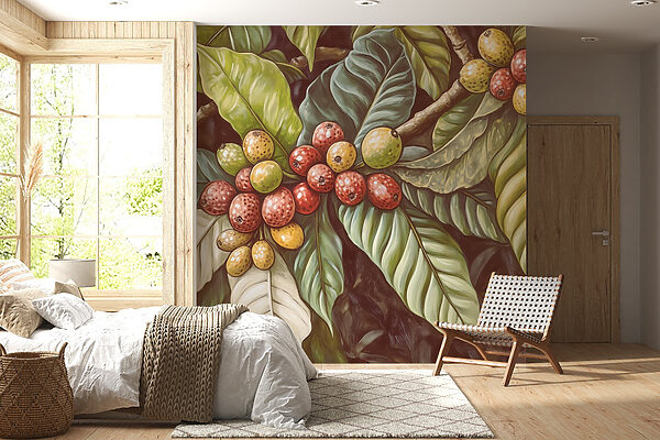 Folhas exuberantes com cachos de frutos vibrantes Folhas exuberantes com cachos de frutos vibrantes