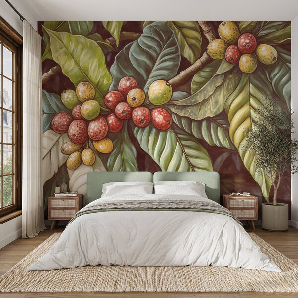 Folhas exuberantes com cachos de frutos vibrantes Folhas exuberantes com cachos de frutos vibrantes