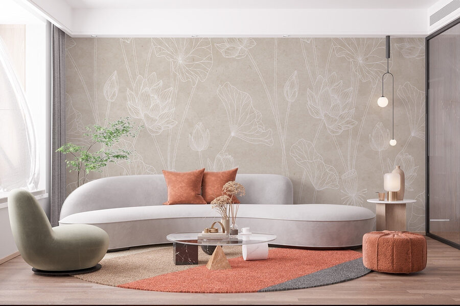 Papel de parede Desenho de linha branca de flores - Image 2