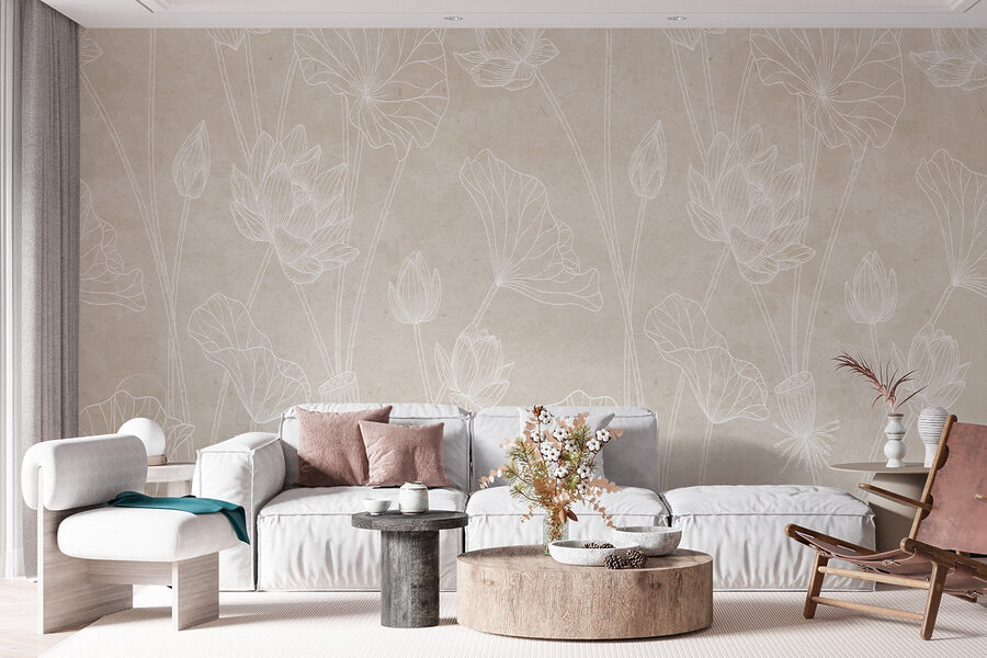 Papel de parede Desenho de linha branca de flores - Image 3
