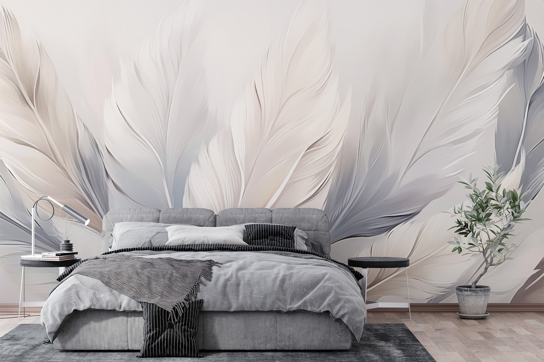 Group of white and grey feathers