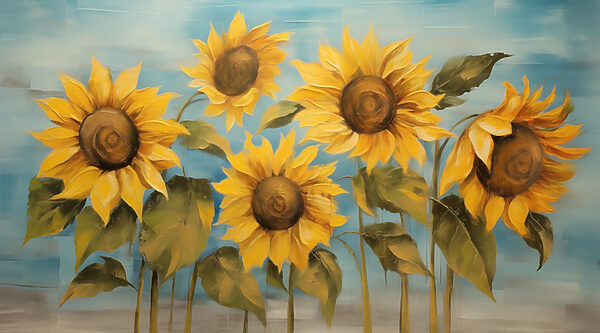 Pintura de girassóis numa parede Pintura de girassóis numa parede