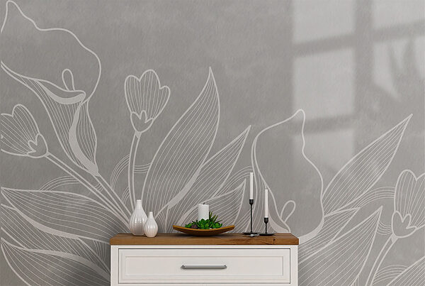Papel de parede Papel de parede Desenho de linha branca de flores (REF: w02220)