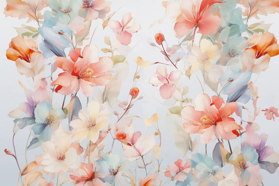 Papel de parede Flores coloridas sobre um fundo branco - Image 3