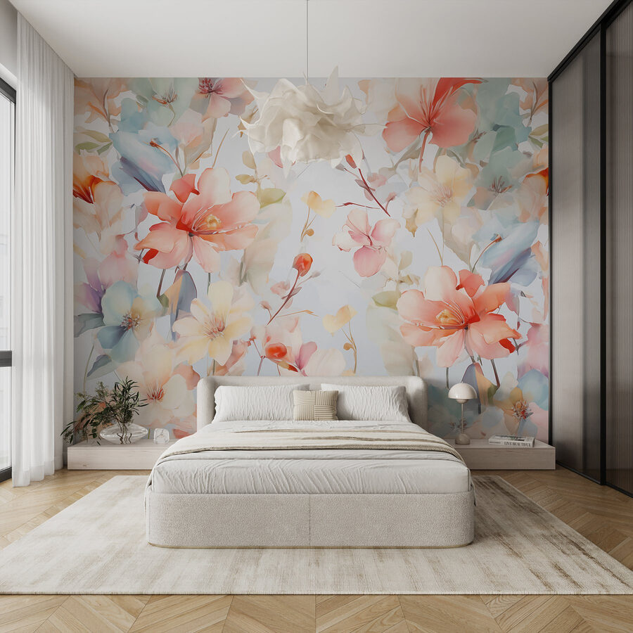 Papel de parede Flores coloridas sobre um fundo branco