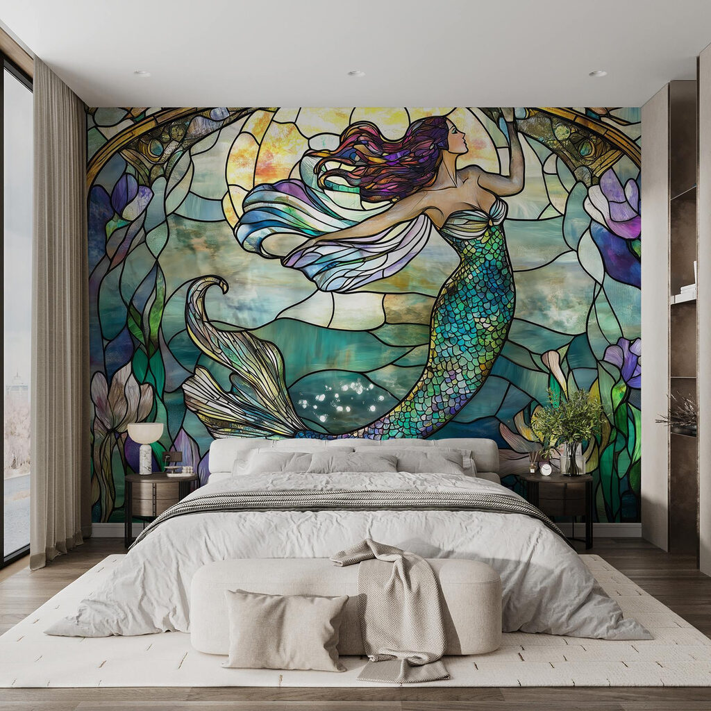 Stained glass window with a mermaid Stained glass window with a mermaid