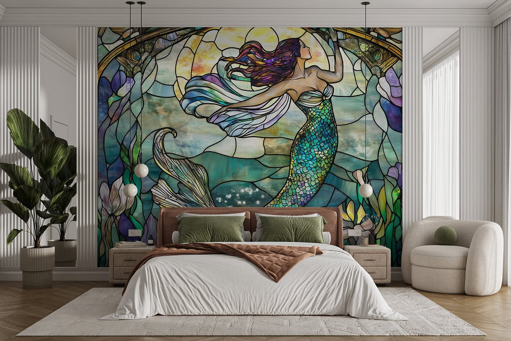 Stained glass window with a mermaid Stained glass window with a mermaid