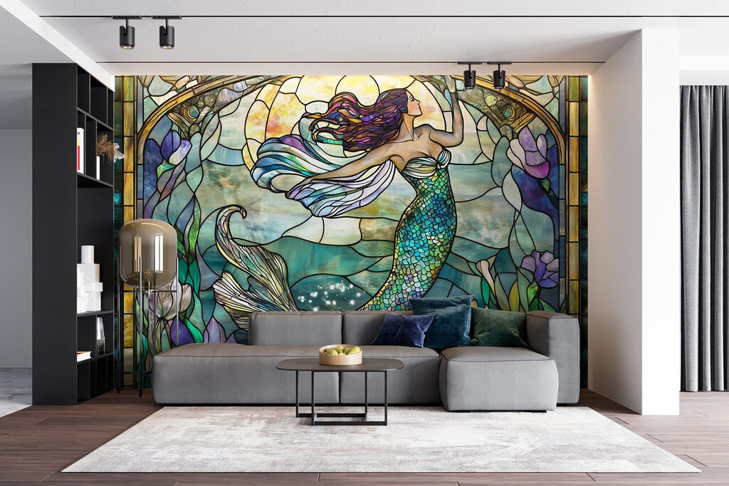 Stained glass window with a mermaid Stained glass window with a mermaid