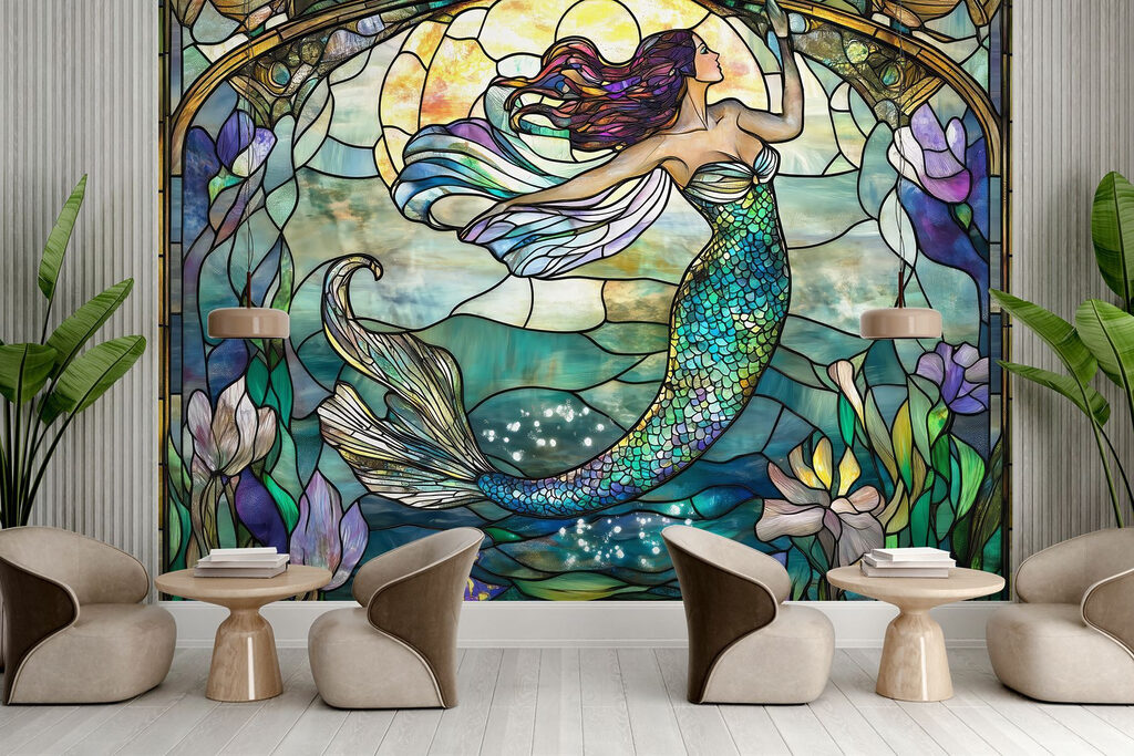 Stained glass window with a mermaid Stained glass window with a mermaid