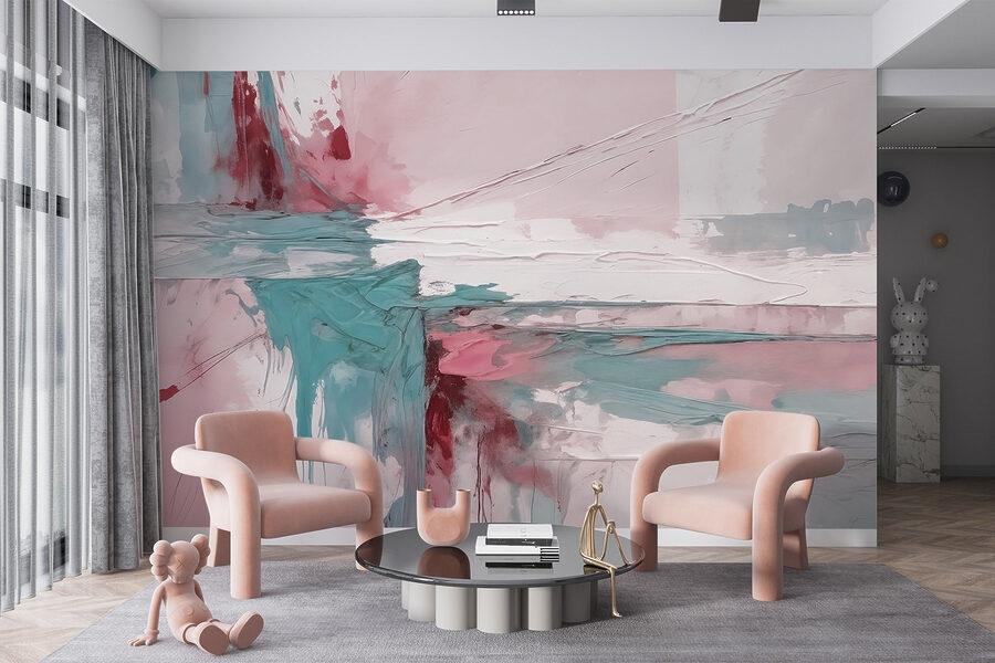 Pintura de cor rosa e azul